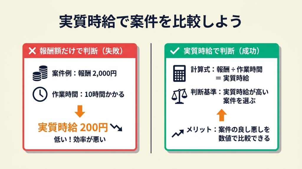 実質時給で初心者案件を比較
