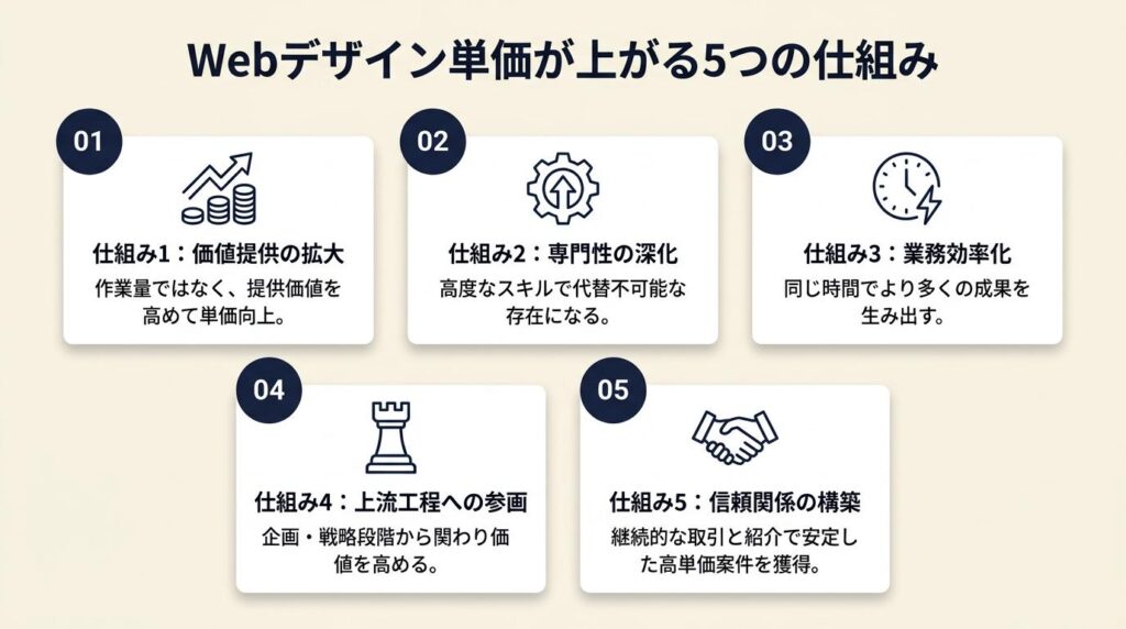 Webデザイン仕事は5つの仕組みで単価が上がる