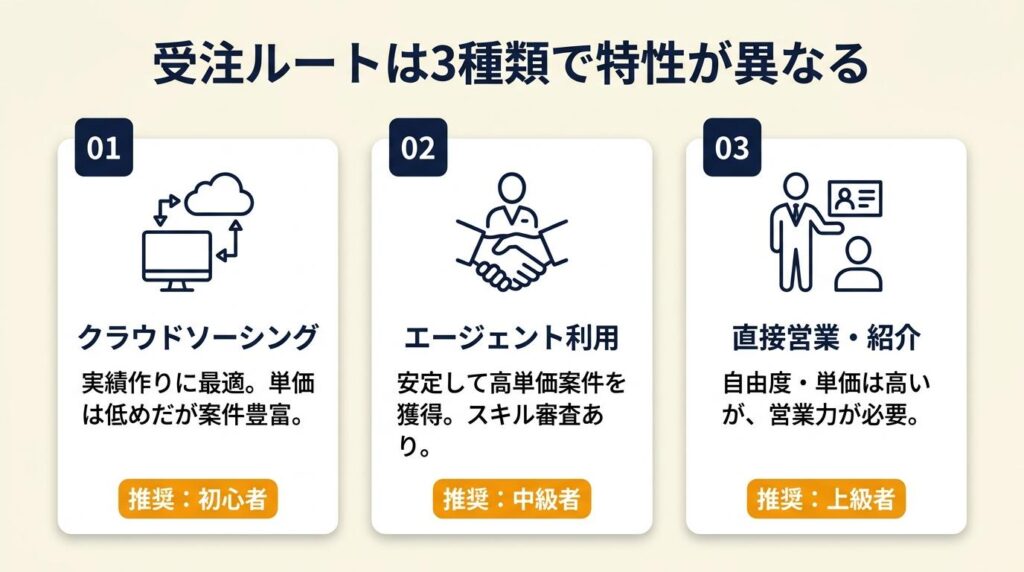 受注ルートは3種類で特性が異なる
