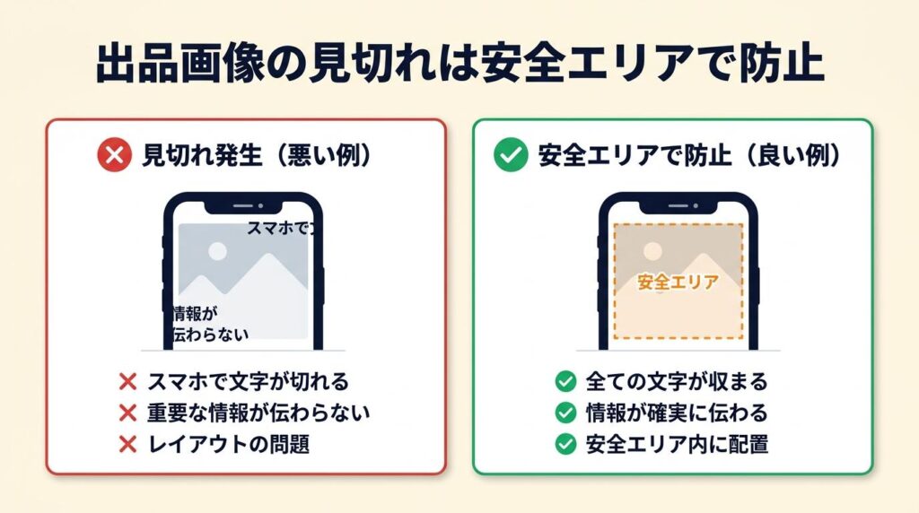 出品画像の見切れは安全エリアで防止