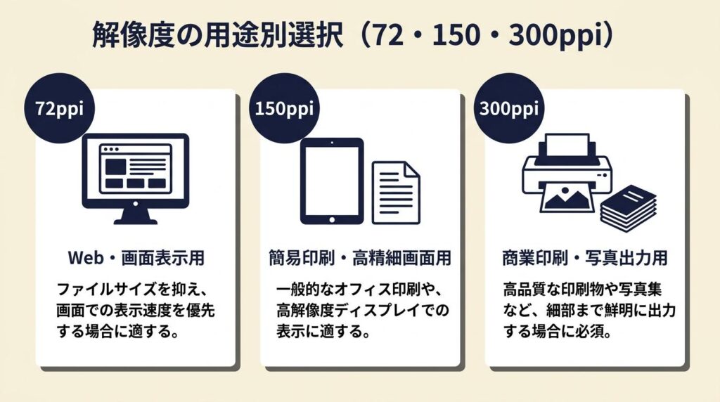 解像度は用途で72・150・300ppiを選ぶ