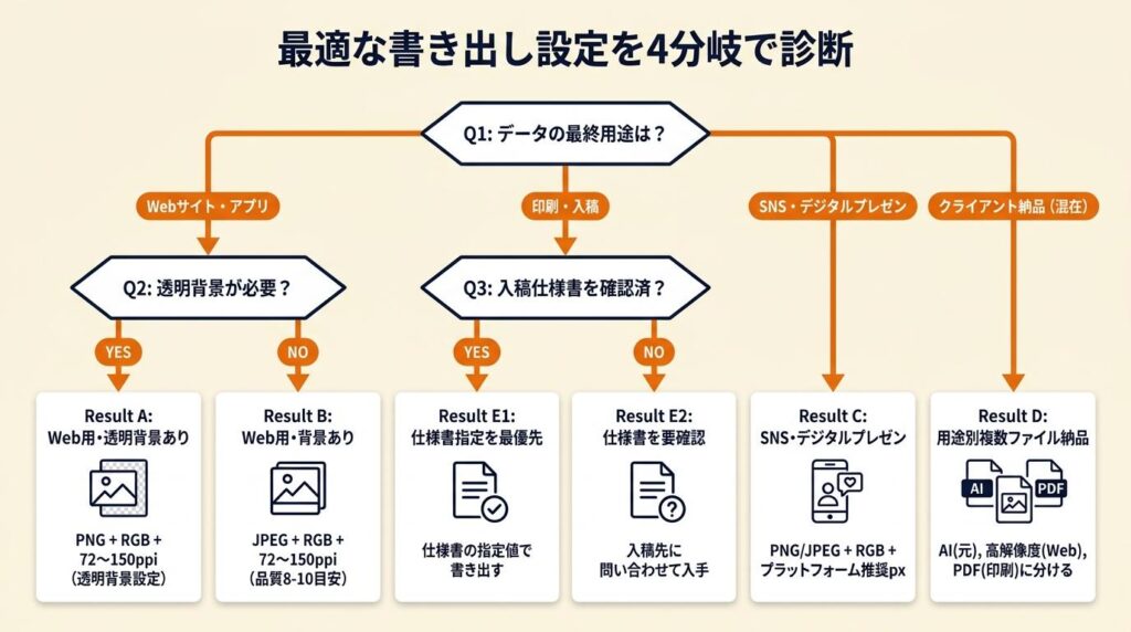書き出し設定は4分岐で診断