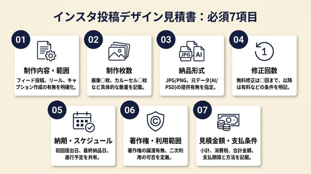 インスタ投稿デザイン見積書は7項目で作成