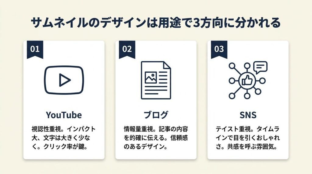 サムネイルのデザインは用途で3方向に分かれる