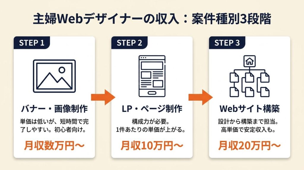 主婦Webデザイナーの収入は案件種別で3段階