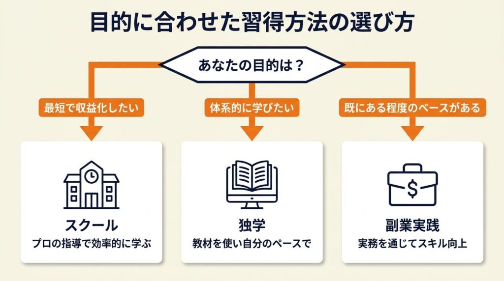 習得方法は目的で3分岐