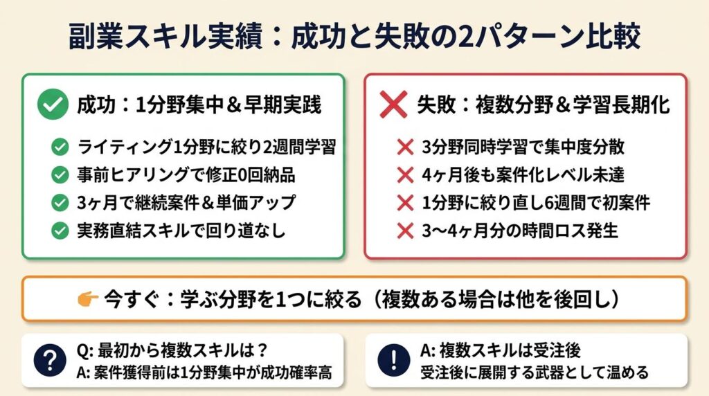 副業スキルの実績は2パターンで比較