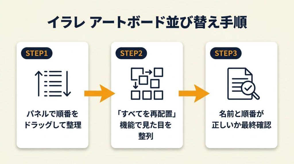 イラレ アートボード並び替えは3ステップ