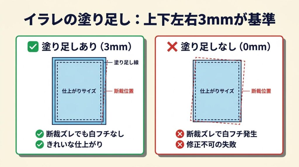 イラレの塗り足しは上下左右3mmが基準