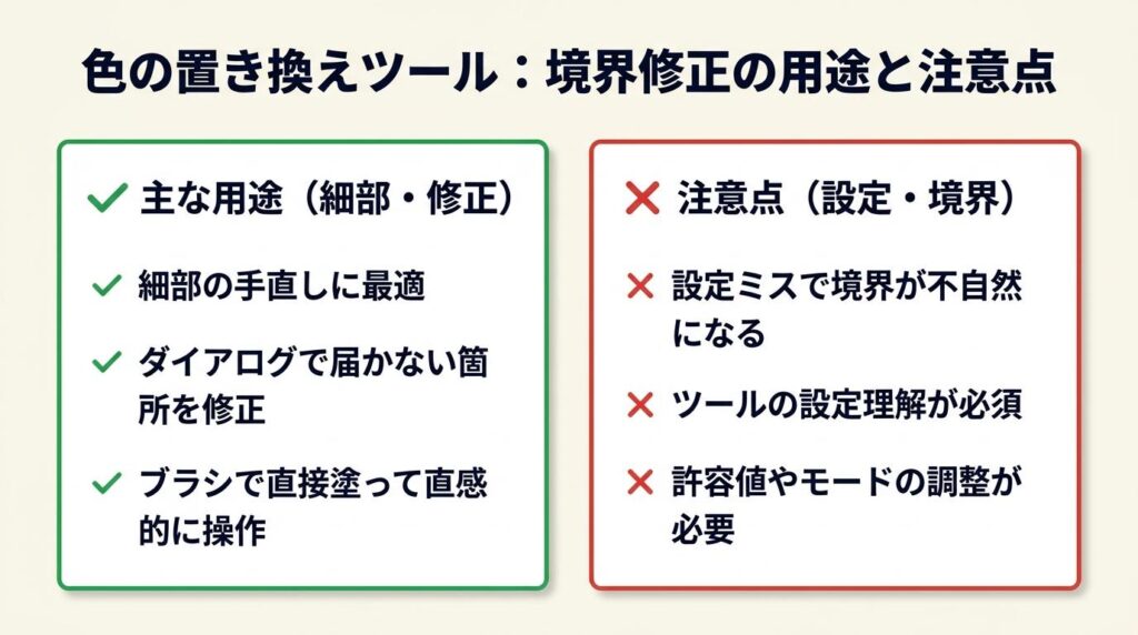 色の置き換えツールは境界修正に使う