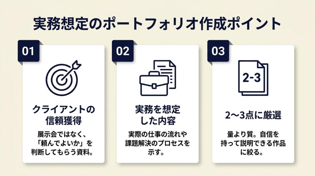 ポートフォリオは実務想定で2〜3点作る