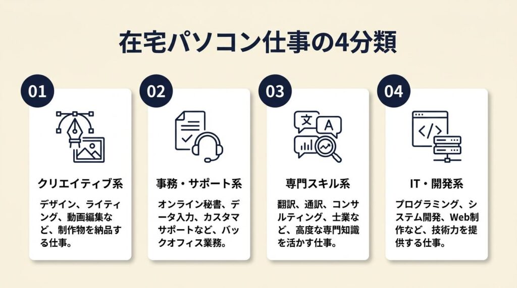 在宅パソコン仕事は4分類12職種が基本