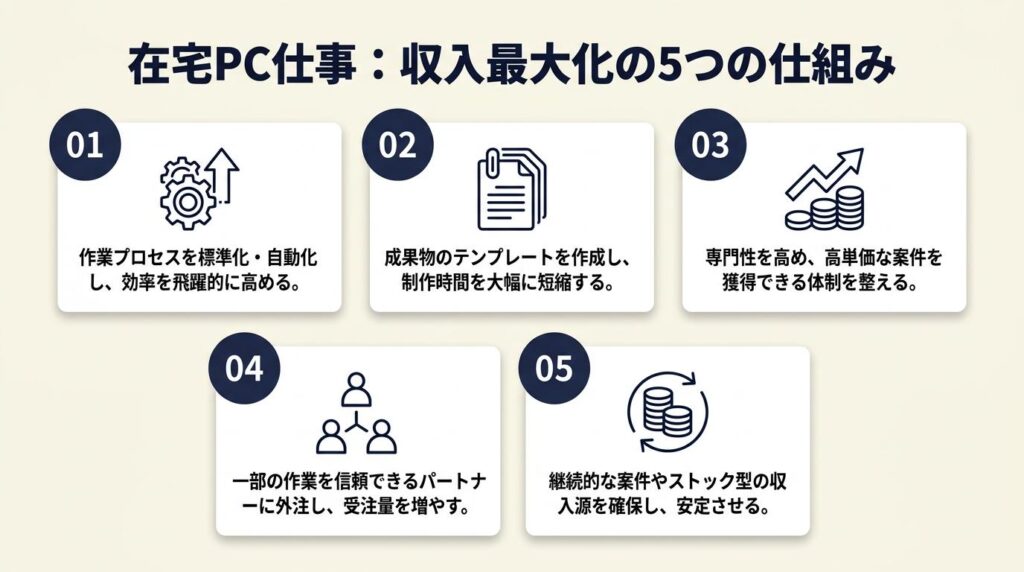 在宅パソコン仕事は5つの仕組みで収入を最大化する