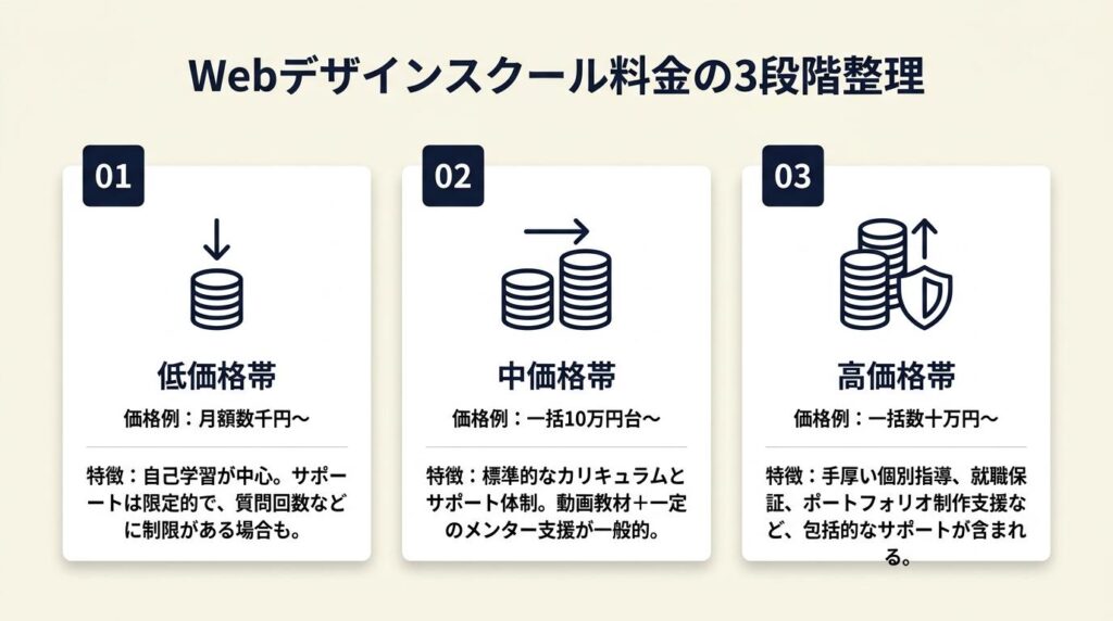 webデザインスクールの料金は3段階で整理