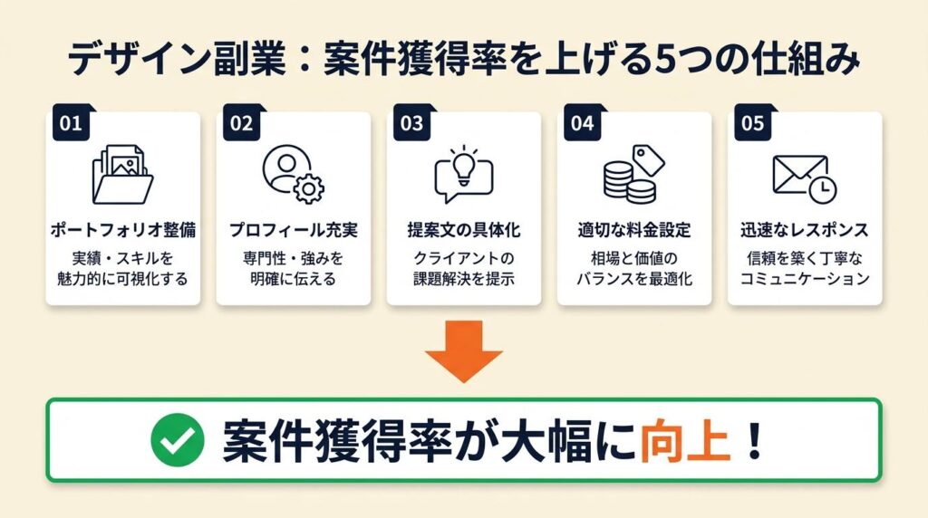 デザイン副業は5つの仕組みで案件獲得率が上がる