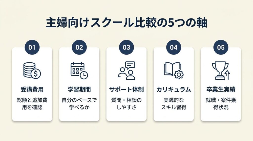 主婦向けスクールは5つの軸で比較