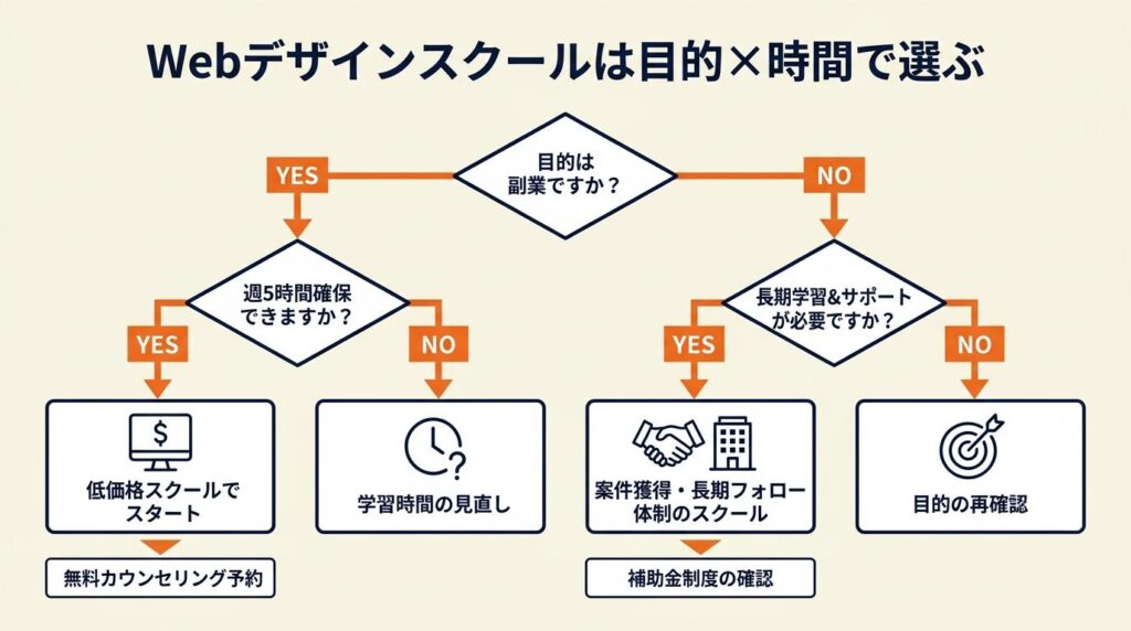 Webデザインスクールは目的×時間で選ぶ