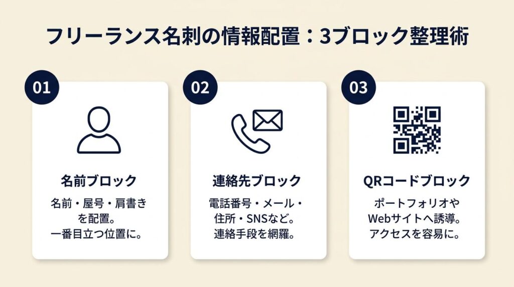 フリーランス名刺の情報配置は3ブロックで整理する