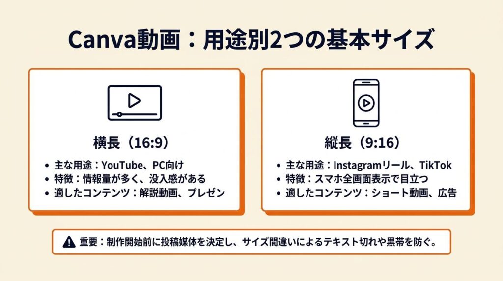 Canva動画は用途別に2サイズが基本