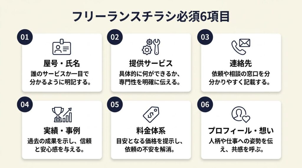 フリーランスチラシに必須の6項目