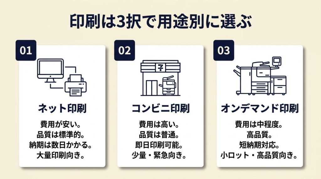 印刷は3択で用途別に選ぶ