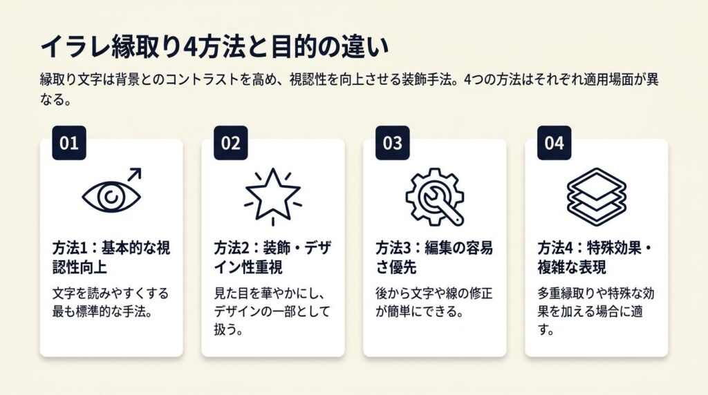 イラレ縁取りは4方法で目的が変わる