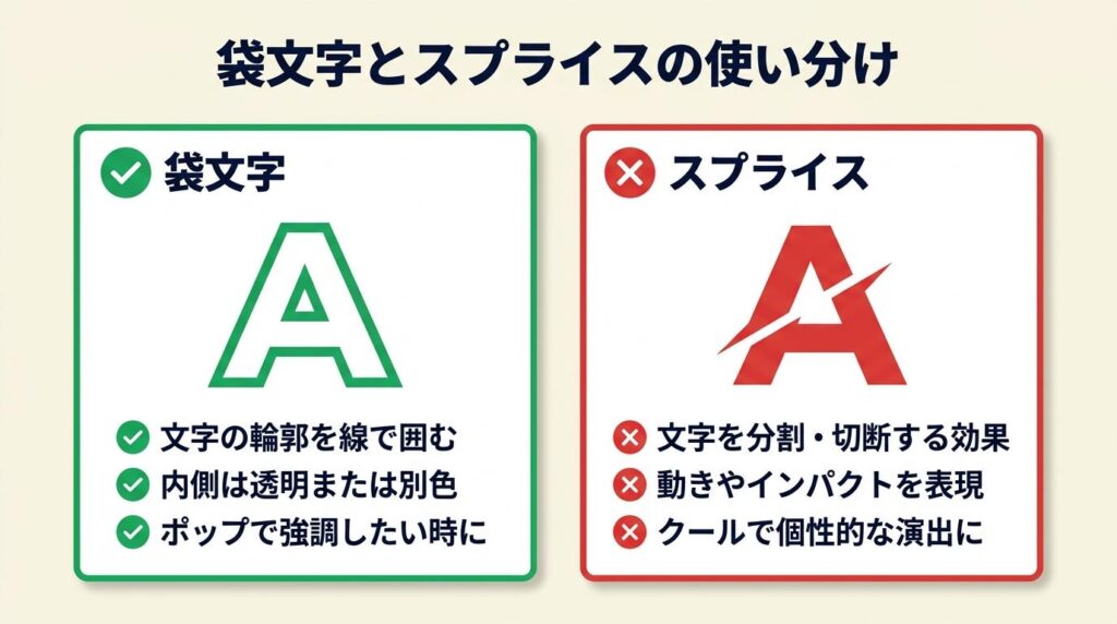 袋文字とスプライスは用途で使い分け