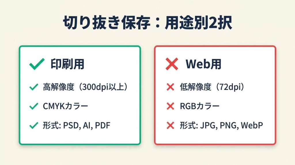 切り抜き後の保存は用途で2択