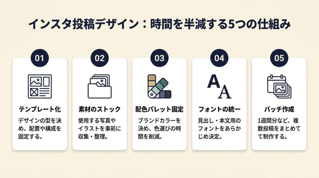 インスタ投稿デザインは5つの仕組みで時間を半減