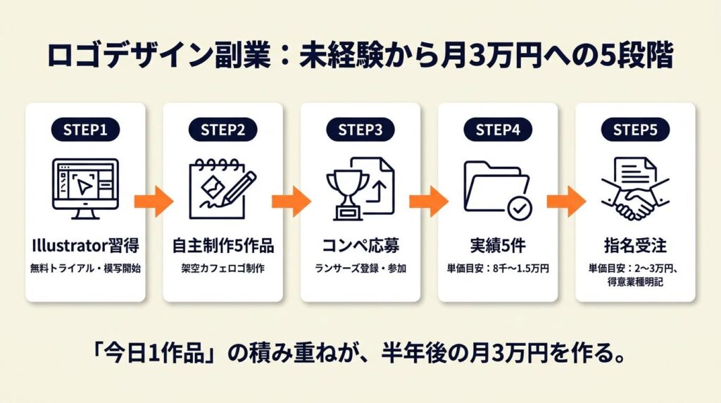 ロゴデザイン副業を始める:未経験から月3万円への5段階