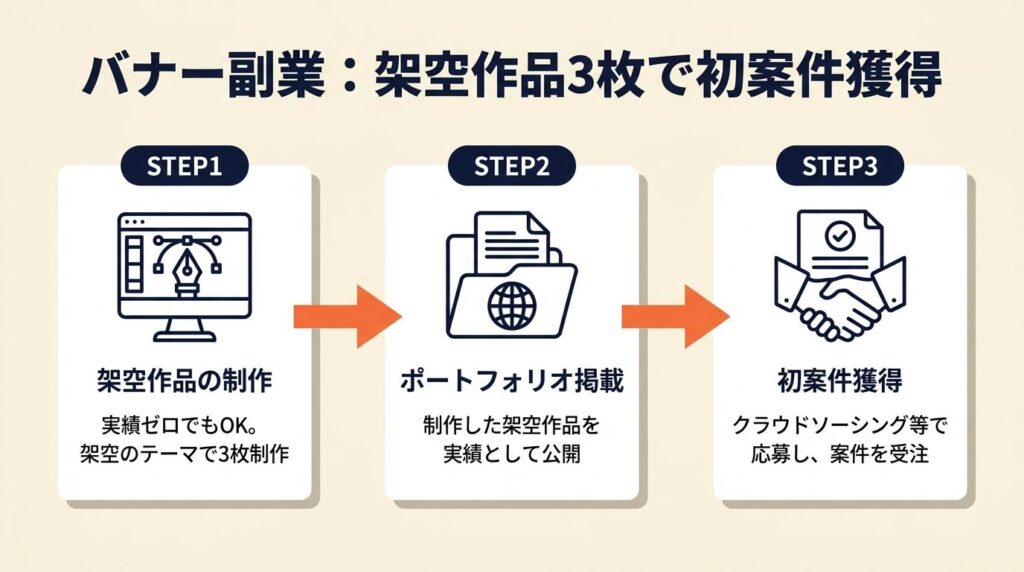 バナー副業は架空作品3枚で初案件獲得
