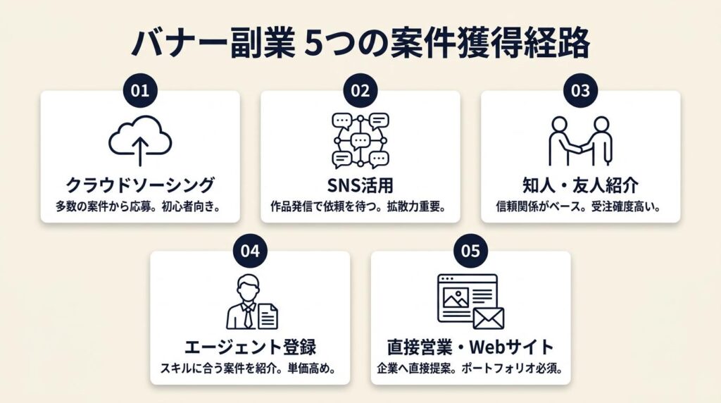 バナー副業は5経路で案件を獲得する