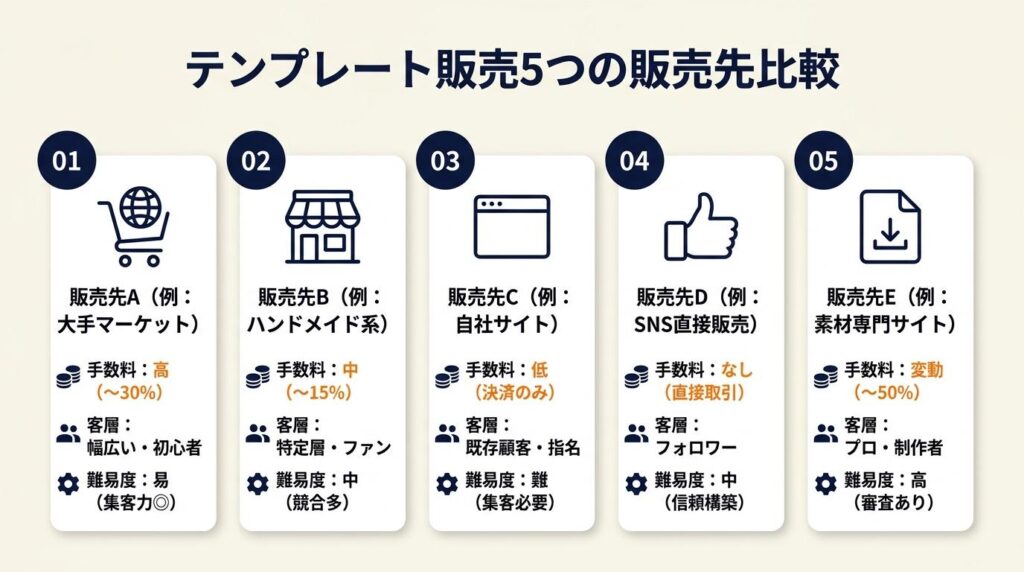 テンプレート販売は5つの販売先で比較