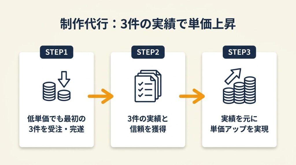 制作代行は3件の実績で単価が上がる