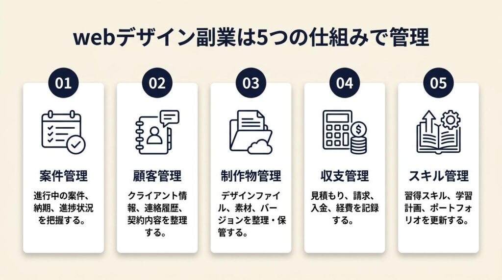 webデザイン副業は5つの仕組みで管理