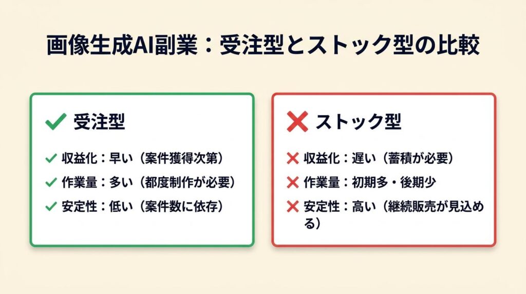 画像生成AI副業は受注型とストック型の2軸で選ぶ