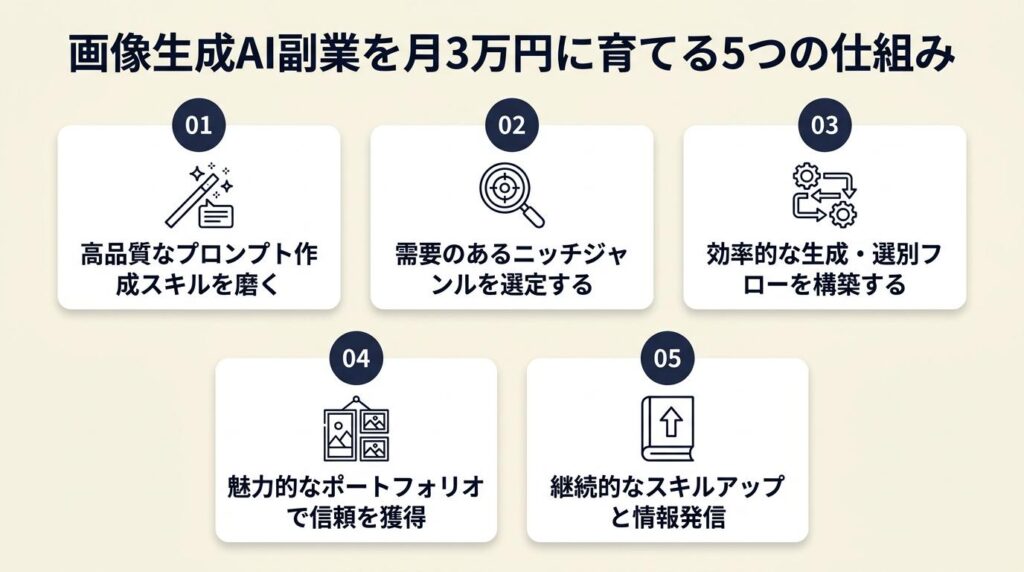 画像生成AI副業を月3万円に育てる5つの仕組み