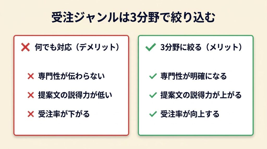受注ジャンルは3分野で絞り込む
