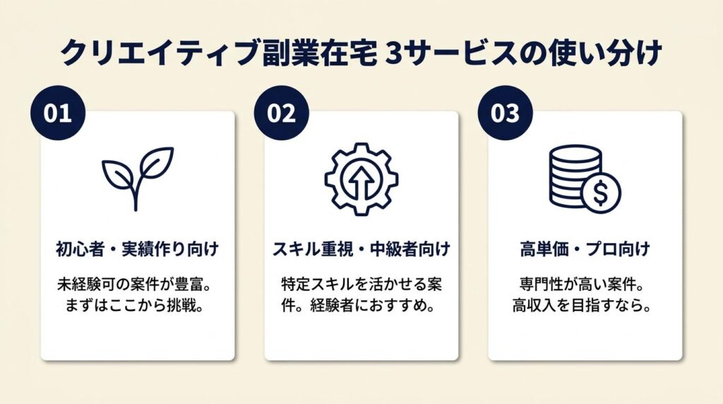 クリエイティブ副業在宅の案件は3サービスで探す