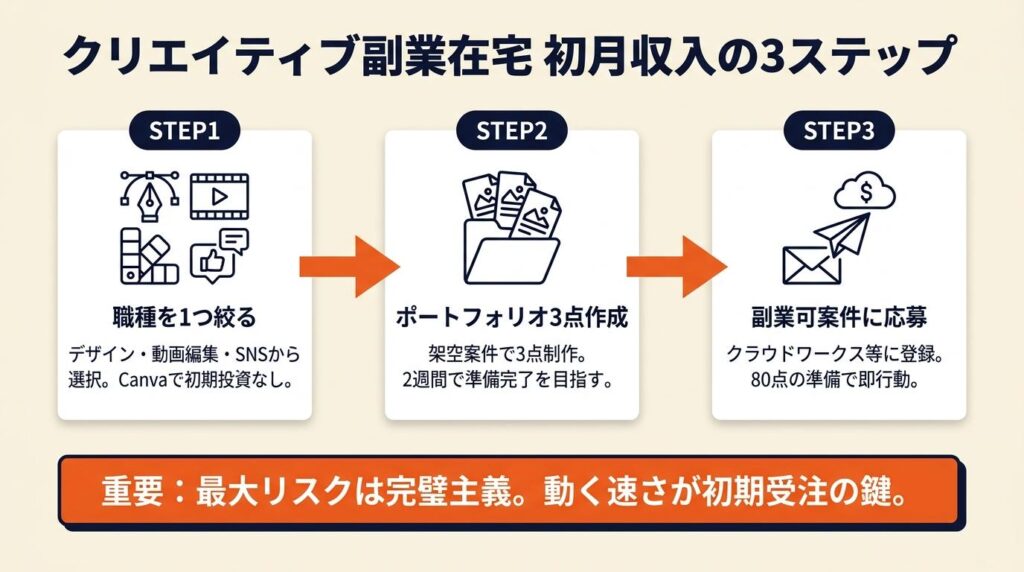 クリエイティブ副業在宅は3ステップで初月収入を作る