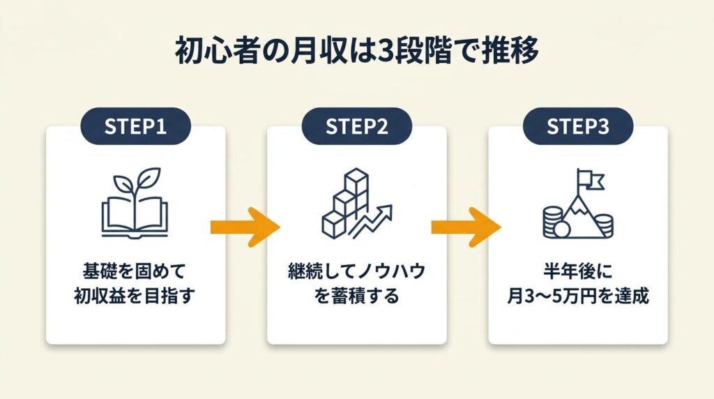 初心者の月収は3段階で推移