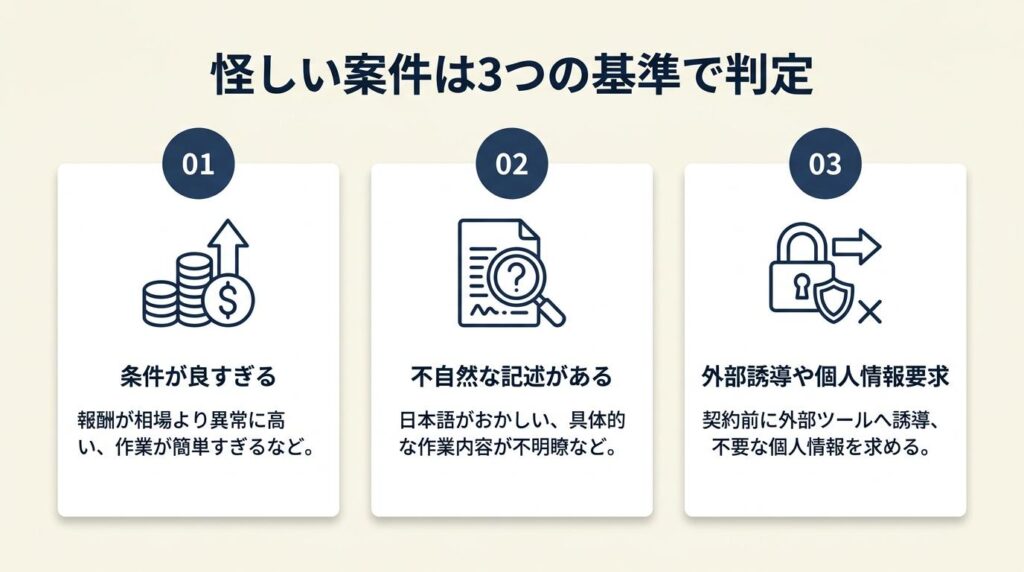 怪しい案件は3つの基準で判定