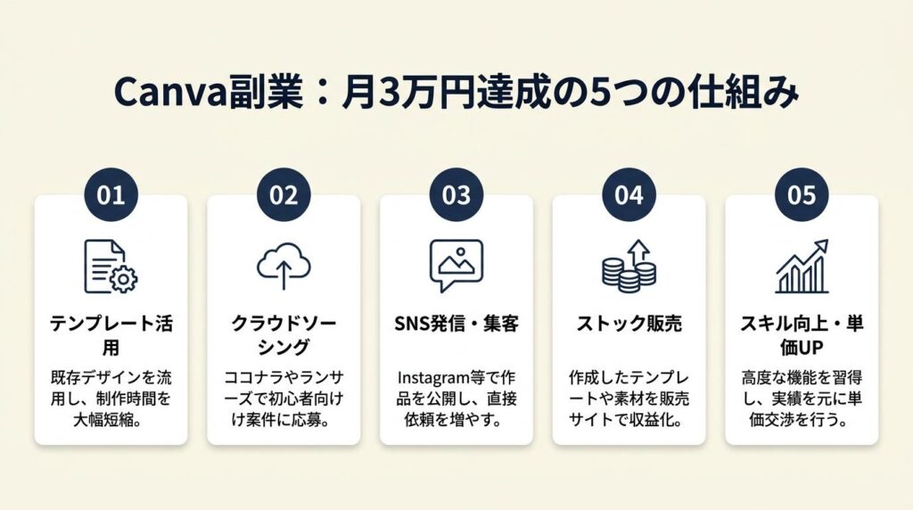 Canva副業は5つの仕組みで月3万円を達成する