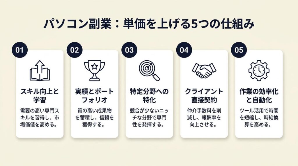 パソコン副業は5つの仕組みで単価を上げる