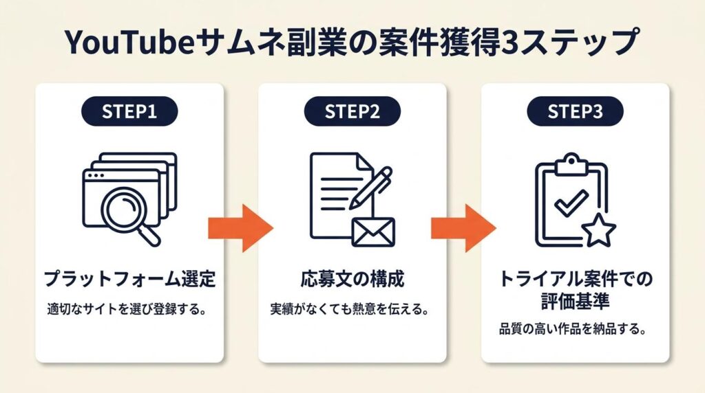 YouTubeサムネ副業の案件は3ステップで獲得
