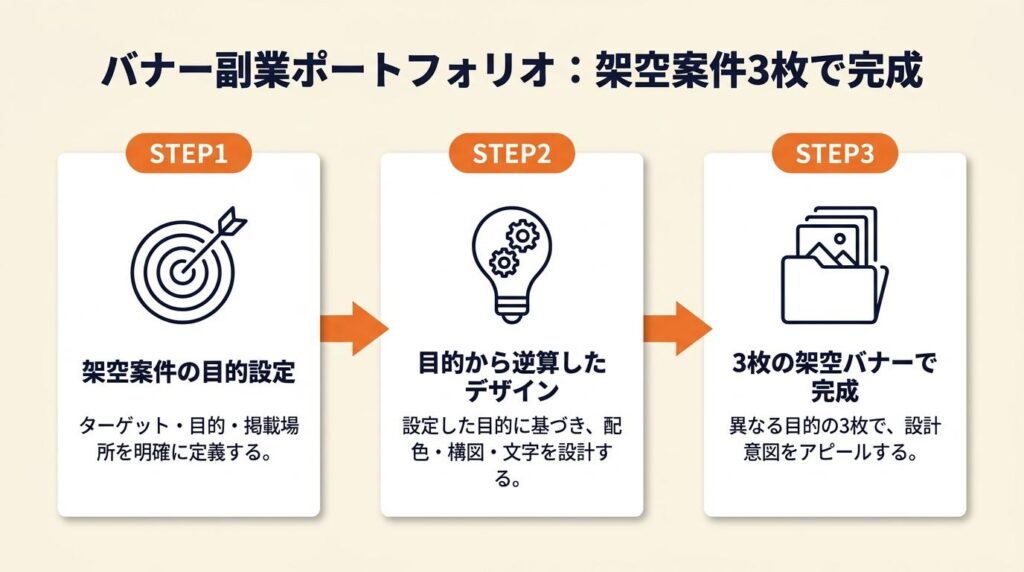 バナー副業のポートフォリオは架空案件3枚で完成