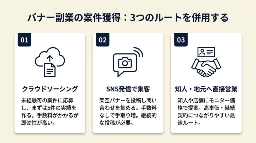 バナー副業の案件獲得は3つのルートで進める