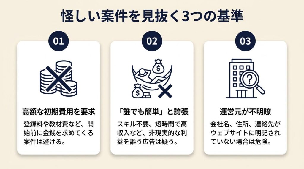 怪しい案件は3基準で除外