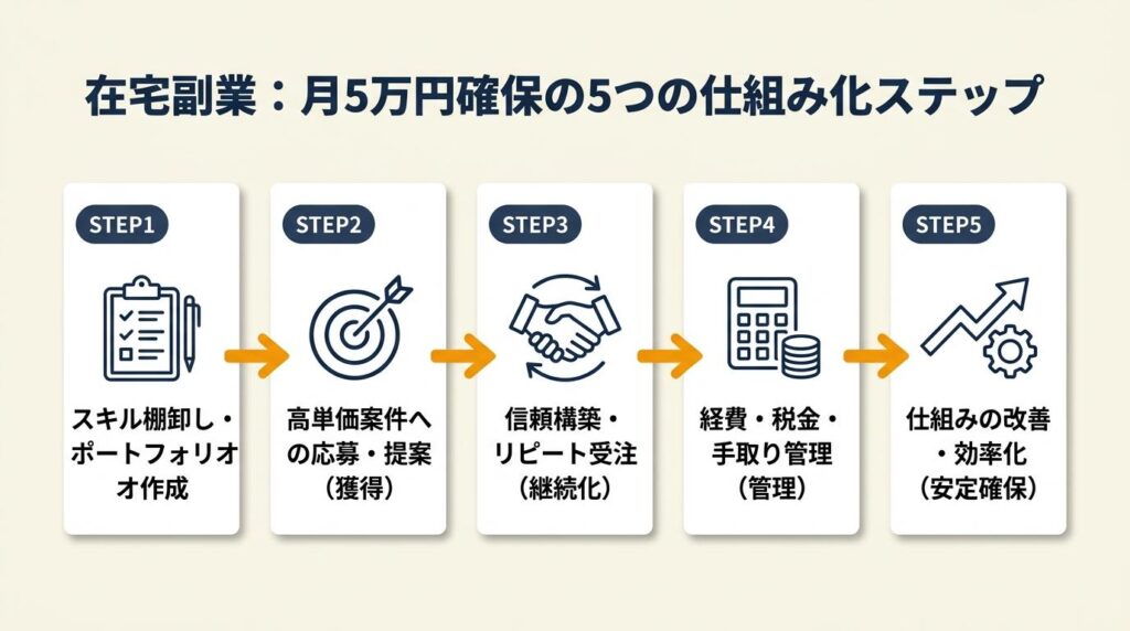 在宅副業は5つの仕組みで月5万円を確保