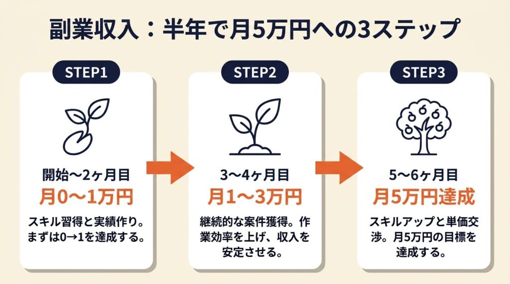 副業収入は半年で月5万円が現実的な目標